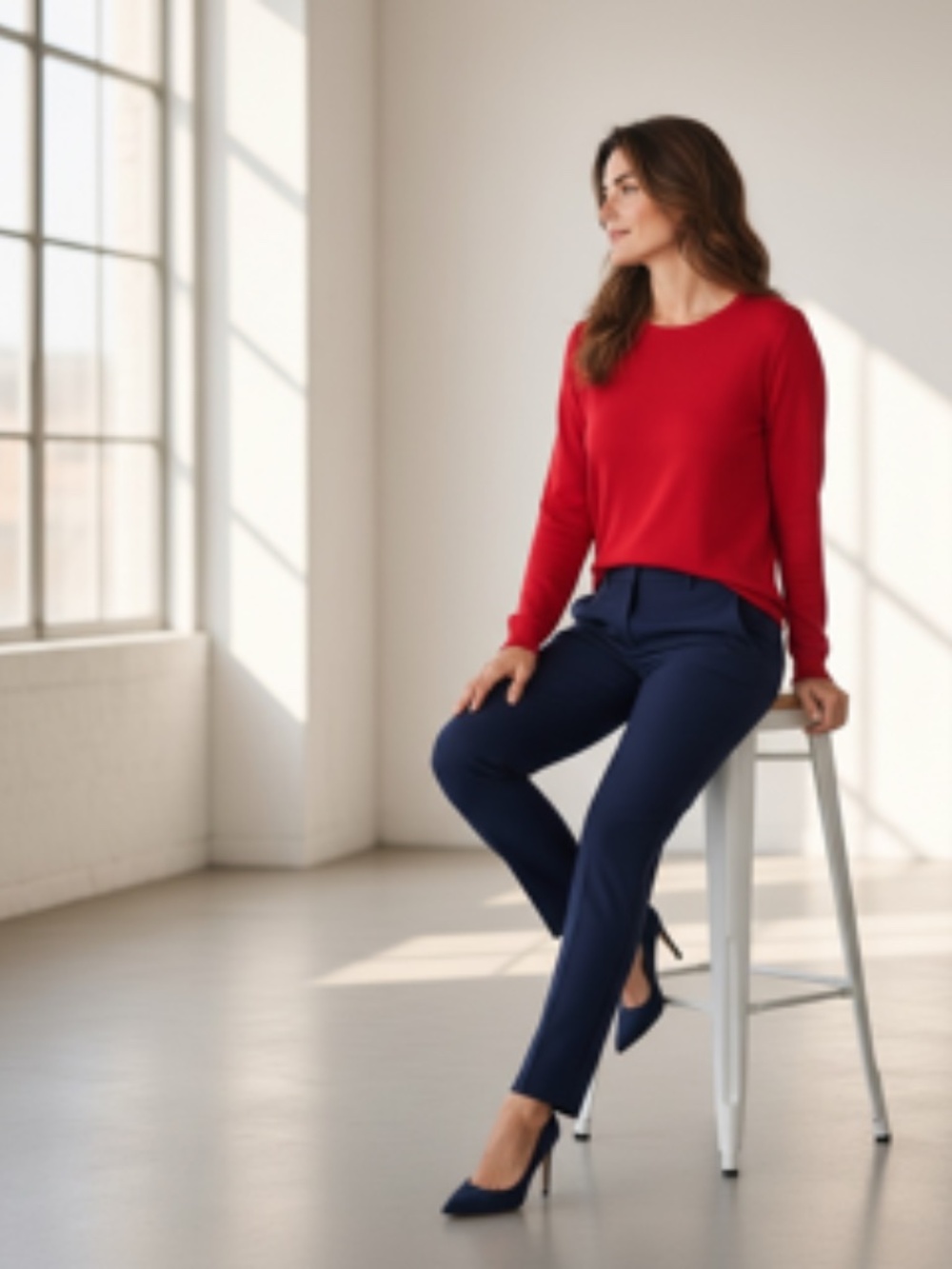Karen Scott Solid Red Classic Crew Neckline Pullover Long Sleeve Top Size 2.80